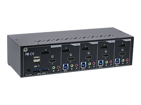 InLine Switch KVM Desktop - 4 porte - Dual Monitor - DP + HDMI - 4K - USB 3.0 - Audio