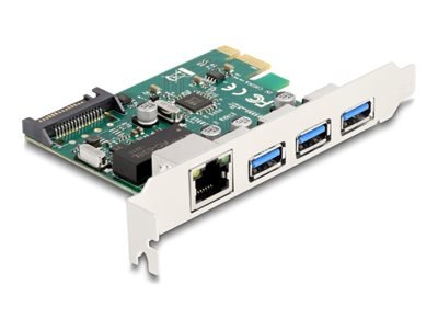Delock Scheda PCI Express x1 per 3 x USB 5 Gbps Tipo-A femmina + 1 x Gigabit LAN - PCIe - RJ-45 - US