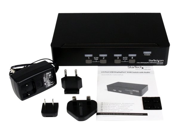 StarTech.com Switch KVM DisplayPort USB a 4 porte con audio - 3840 x 2400 Pixel - Nero