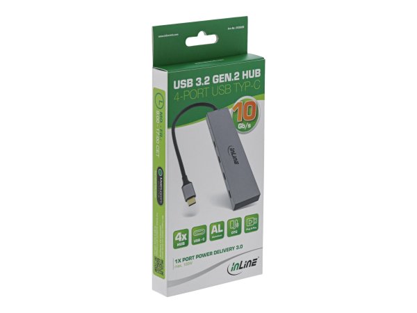 InLine USB 3.2 Gen.2 Hub (10Gb/s) - 4 porte USB-C - OTG - custodia in allumi