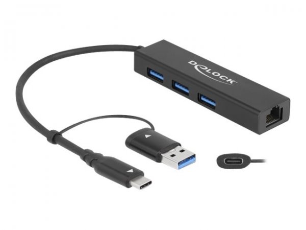 Delock Hub - 3 x USB 3.2 Gen 1 + 1 x 10/100/1000 + 1 x USB-C 3.2 Gen 1