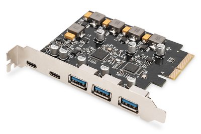 DIGITUS Scheda PCIe 2 USB-C + 3 USB A - PCIe - USB 3.2 Gen 2 (3.1 Gen 2) - USB tipo-C - PCI 2.0 - Ne