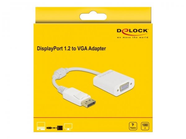Delock Adattatore DisplayPort 1.2 maschio a VGA femmina bianco - 0,15 m - DisplayPort - VGA (D-Sub)