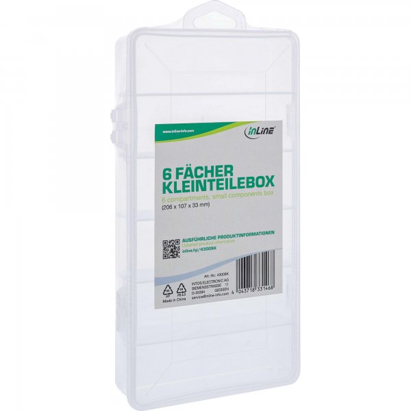 InLine Scatola per minuteria - 6 scomparti - dimensioni: 206x107x33 mm
