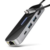 AXAGON HMC-6GLN USB 5Gbps hub 2x USB-A USB-C HDMI 4k/60Hz RJ-45 GLAN PD 100W kabelis