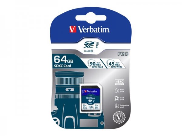 Verbatim Pro - 64 GB - SDXC - Classe 10 - UHS - 90 MB/s - 45 MB/s
