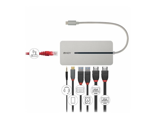 Lindy 43360 - Cablato - USB 3.2 Gen 1 (3.1 Gen 1) Type-C - 3,5 mm - Argento - Bianco - -20 - 40 °C -