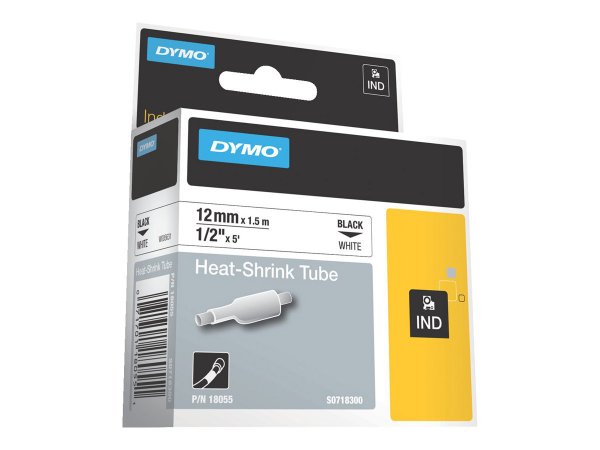 Dymo Etichette per tubi termoretraibili IND- 12mm x1,5m - Nero su bianco - Multicolore - -55 - 135 °
