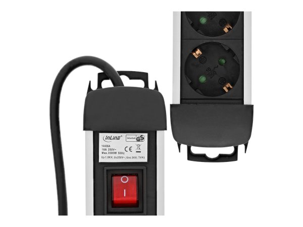 InLine Multipresa 3x Shucko - con interruttore - con protezioni - alluminio - 1,5m