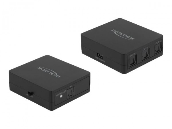 Delock Interruttore S/PDIF TOSLINK 1 in 3 ad con alimentazione USB - 54 mm - 61 mm - 20 mm - 5 V - 1
