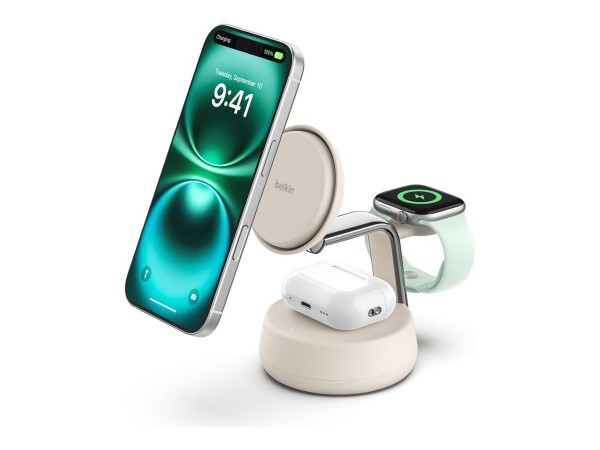 Belkin UltraCharge Pro 25 W Qi2 3-in-1 Ladestation weiß