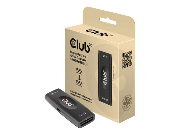 Club 3D DP 1.4 4K120HZ HDR ACTIVE REPEATER F/F - displayport - displayport - Nero