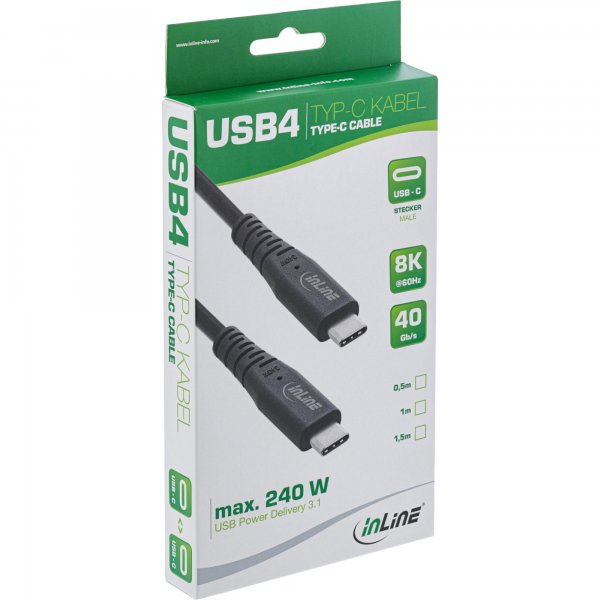 InLine Cavo USB4 - USB-C maschio/maschio - PD 240W - 8K60Hz - TPE nero 1,5m