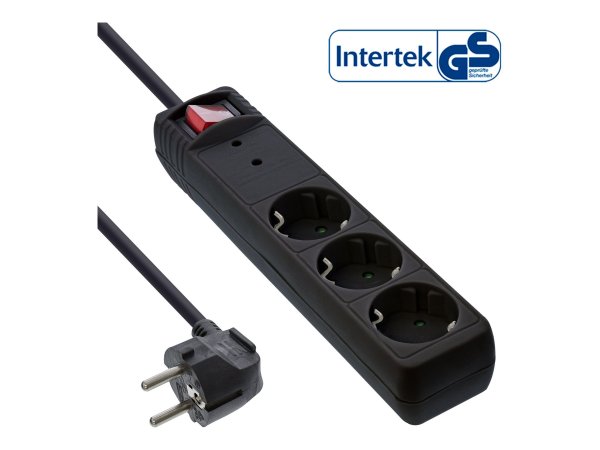 InLine Multipresa 3x Shucko - con interruttore - protezione - nero - 1,5m