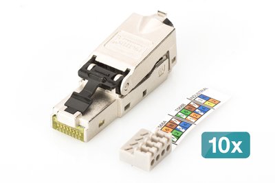 DIGITUS Cat 6a Feldstecker STP mit Staubschutzkappe Knickschutz - 10 Stk - Rete - CAT 6a