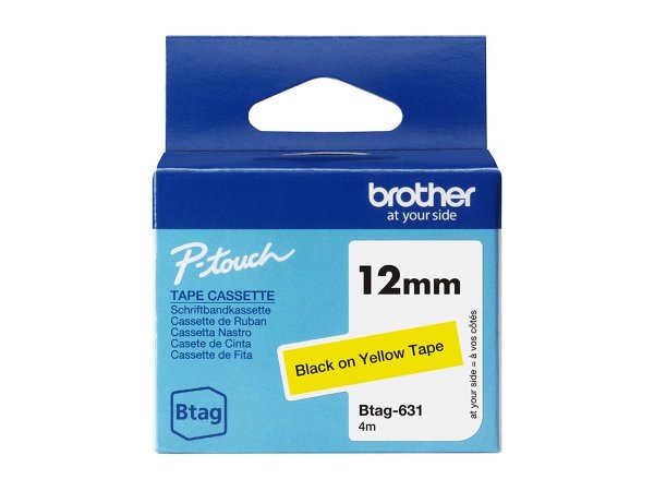 Brother Btag-631 - Schwarz auf Gelb - Rolle 1.2 cm x 4 m 1 Kassette n hängebox - Cartuccia di inchio