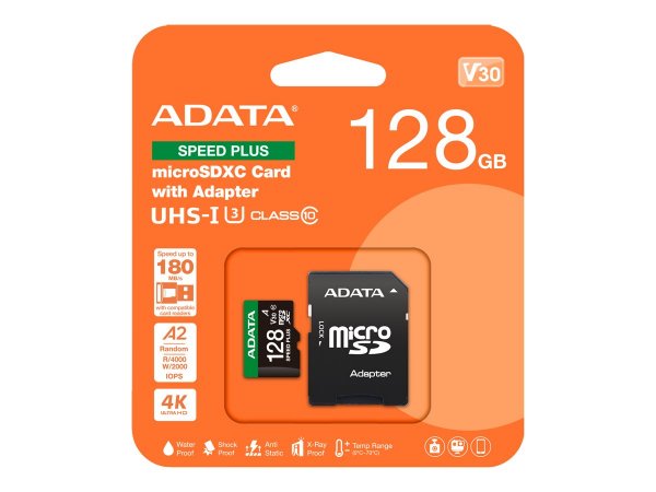 ADATA Speed plus microSDXC UHS-I U3 Class 10 V30 A2 - Extended Capacity SD (MicroSDHC)