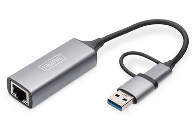 DIGITUS Adattatore Gigabit Ethernet USB Type-C™ 2.5G - USB-C™ + USB A (USB3.1/3.0) - USB-C USB 3.1 -