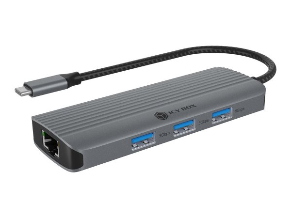 ICY BOX 6-in-1 Travel Docking 1× HDMI 4K60Hz 3× Usb-A 5Gbit/s 1x LAN RJ45 1 Gbit/s 1×
