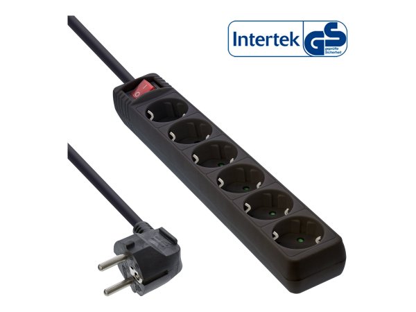 InLine Multipresa - 6x Shucko - con interruttore - nero - cavo 5m