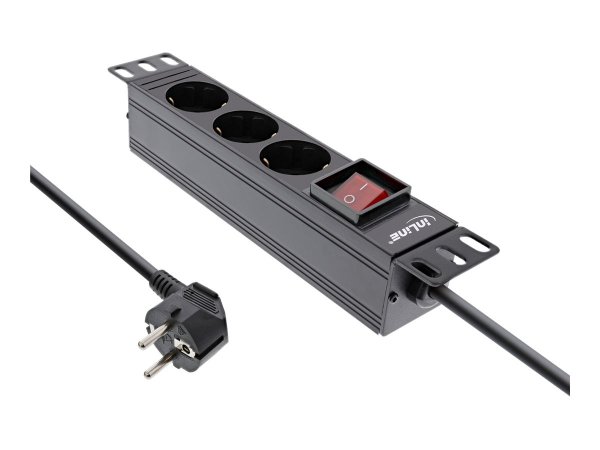 InLine 10" strip presa - 3 vie contatto protettivo - con l'interruttore - 2m - nero