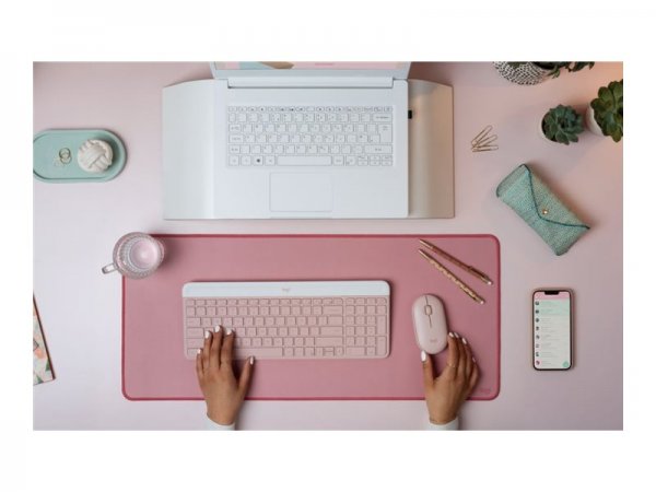 Logitech 920-011322 - Mini - Wireless - RF Wireless - QWERTY - Rosa - Mouse incluso