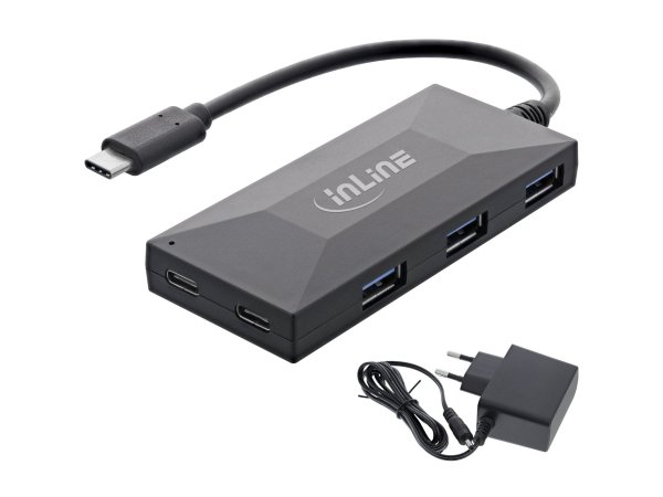 InLine Hub USB 3.2 Gen.1 - da USB-C a 2x USB-C e 3x USB-A - con alimentatore
