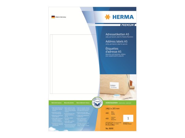 HERMA 8690 - Bianco - Carta - Laser/Inkjet - Opaco - Permanente - Rettangolo