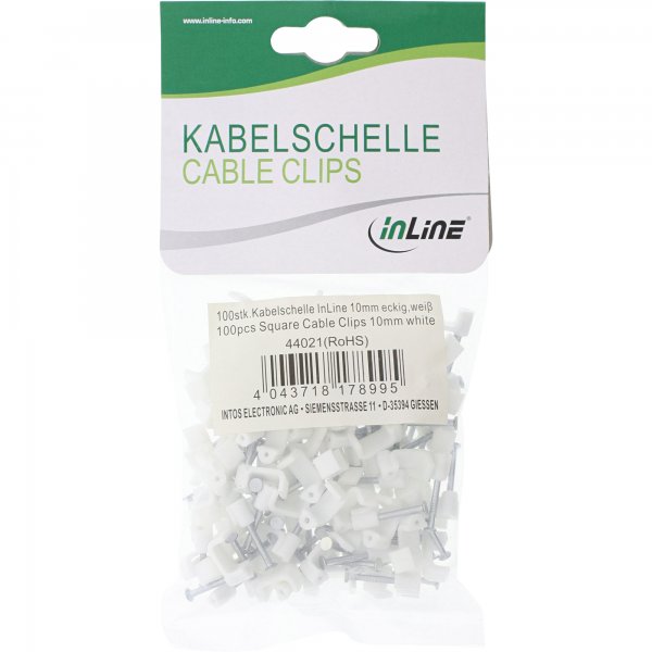 InLine Graffe fermacavo con chiodo per cavo piatto - 8mm - bianca - 100pz