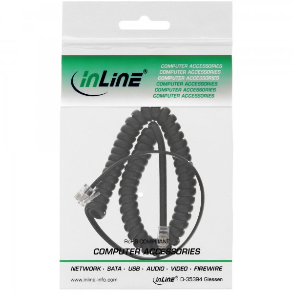 InLine Cavo modulare spiralato per cornetta - maschio-maschio - RJ10,nero,max. 2m