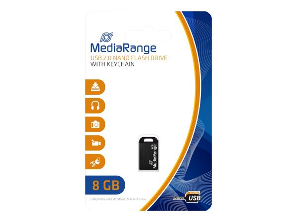 MEDIARANGE MR920 - 8 GB - USB tipo A - 2.0 - 15 MB/s - Senza coperchio - Nero