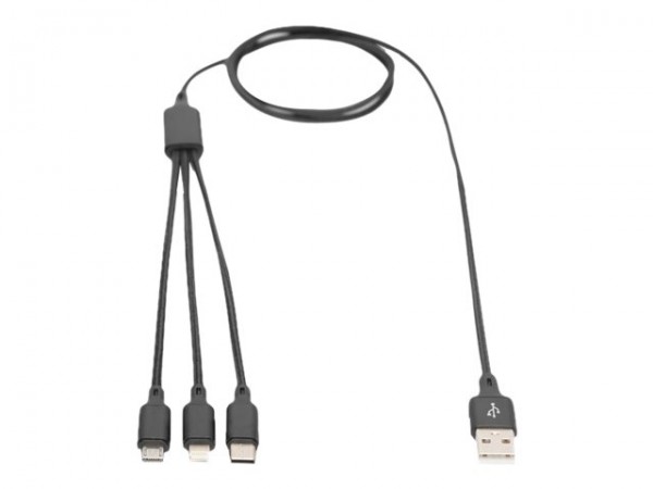 DIGITUS Cavo di ricarica USB 3 in 1 - 1 m - 1 m - USB A - USB C - Nero
