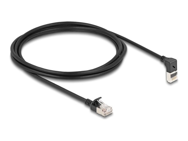 Delock Cavo di rete RJ45 Cat.6A S/FTP Slim da 90° angolato verso l'alto / diritto 2 m nero - 2 m - C