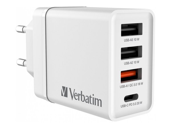 Verbatim CHR-30EU2 USB Ladegerät 30 W 3x USB-A 1x USB-C PD QC 3.0 PD 3.0
