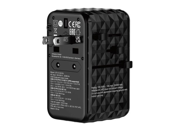 Verbatim UTA-10 GaN III USB-C PD 140W QC Universal-Reiseadapter