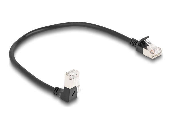 Delock Cavo di rete RJ45 Cat.6A S/FTP Slim da 90° angolato verso il basso / diritto 0,25 m nero - 0,