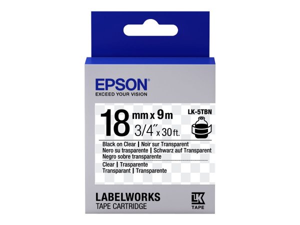 Epson Nastro fondo Trasparente per testo Nero 18/9 LK-5TBN - Nero trasparente - Giappone - LabelWork