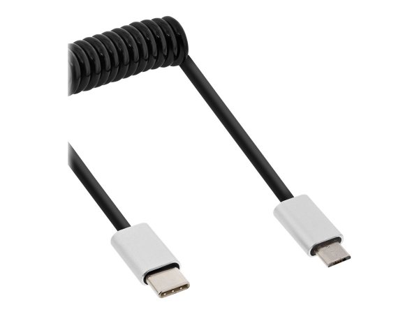 InLine Cavo USB 2.0 Micro - C M/B M - allum. - spirale - nero - flessibile - 3m