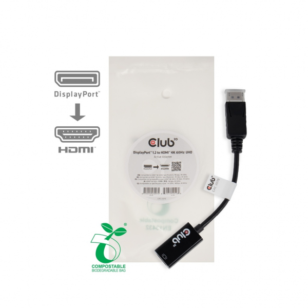 Club 3D DisplayPort 1.2 a HDMI 2.0 UHD Adaptador Activo - 0,21 m - Displayport 1.2 - HDMI 2.0 - Masc